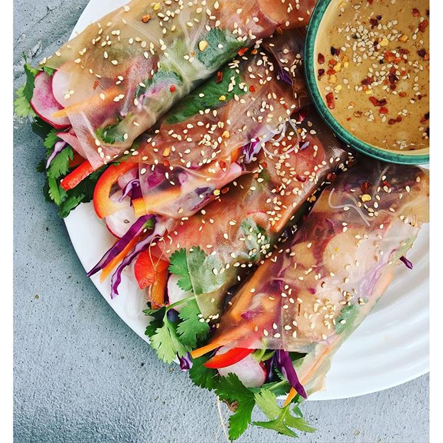 Vegetable Spring Rolls With Spicy Ginger Peanut Sauce Recipe The Feedfeed