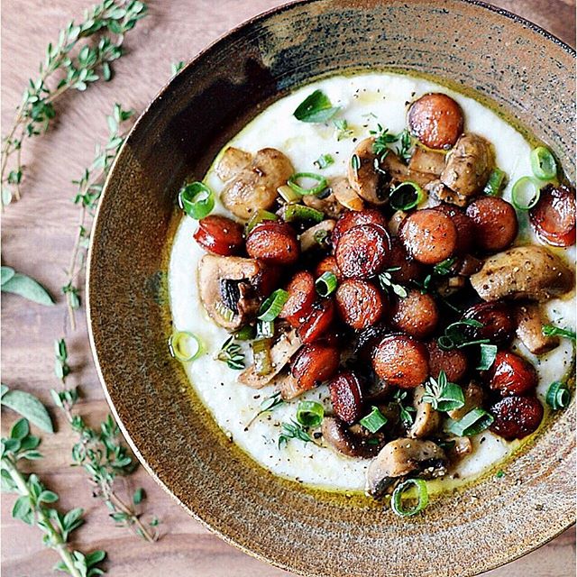 Sausage And Mushrooms On Paleo Grits recipe