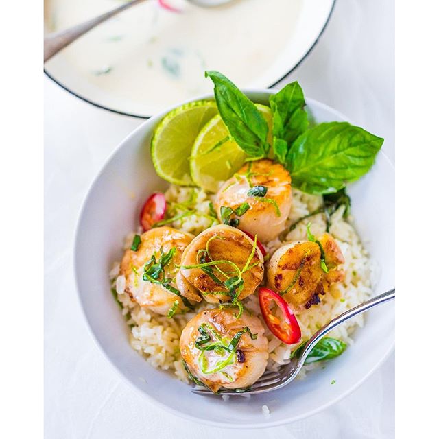 Coconut Lemongrass Scallops With Basil And Lime Recipe The Feedfeed