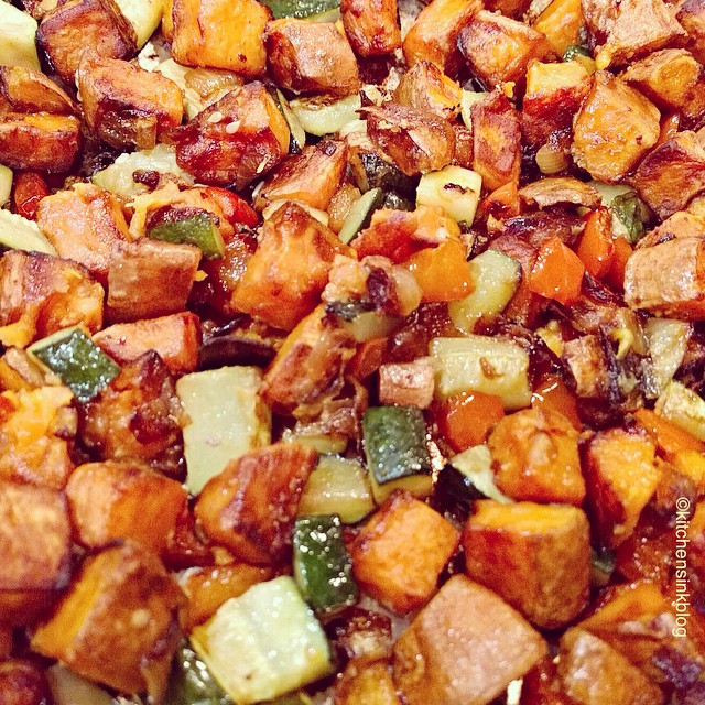 Chakalaka Roasted Yams, Vidalia Onion, Zucchini And Red Peppers Recipe