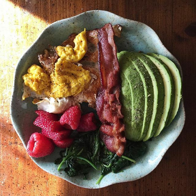 Scrambled Eggs Sliced Avocado Bacon Spinach And Berries By Lisamcleod Quick Easy Recipe The Feedfeed
