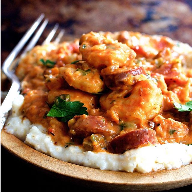 Parmesan Peppercorn Grits With Andouille Sausage And Shrimp Recipe