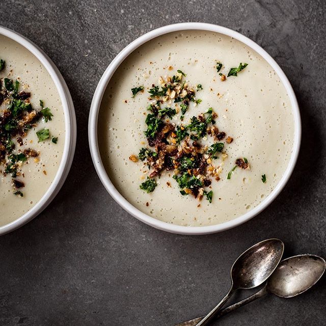 White Bean, Leek And Cauliflower Soup With Bacon Gremolata by