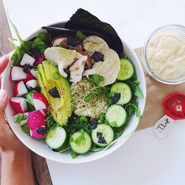 Brown Rice Bowl With Avocado, Nori, Toasted Sesame And Miso Tahini