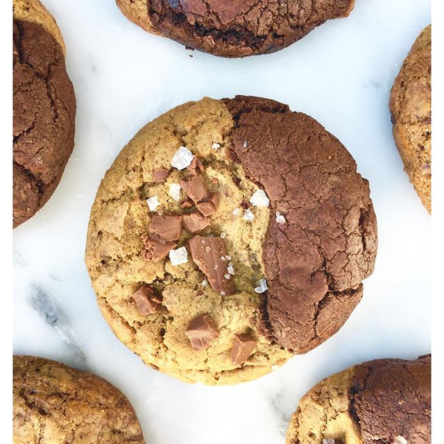 Brown Butter Chocolate Chip And Double Chocolate Cookies With Caramel