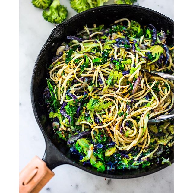 Garlicky Broccoli, Cauliflower & Kale Pasta With Lemon, Garlic And