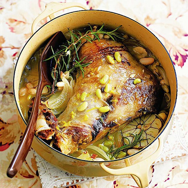 Braised Lamb Shoulder And White Beans With Onions, Garlic And White