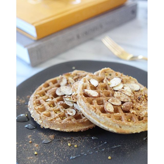 Frozen Waffles With Almond Butter, Bee Pollen, Cinnamon, Honey And Almonds by platedcolor
