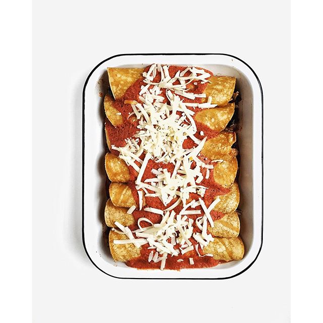 Rotisserie Chicken Enchiladas With Peppers, Onions And Jack Cheese