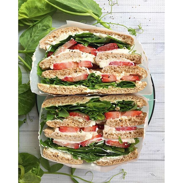 Cream Cheese Sandwich With Strawberries And Pea Tendrils recipe