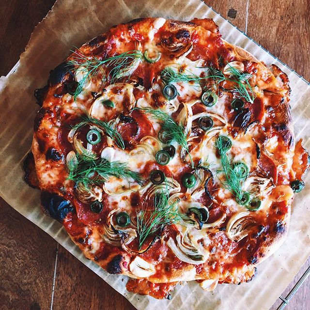 Pepperoni, Roasted Fennel, Garlic And Castelvetrano Olive Pizza Recipe The Feedfeed