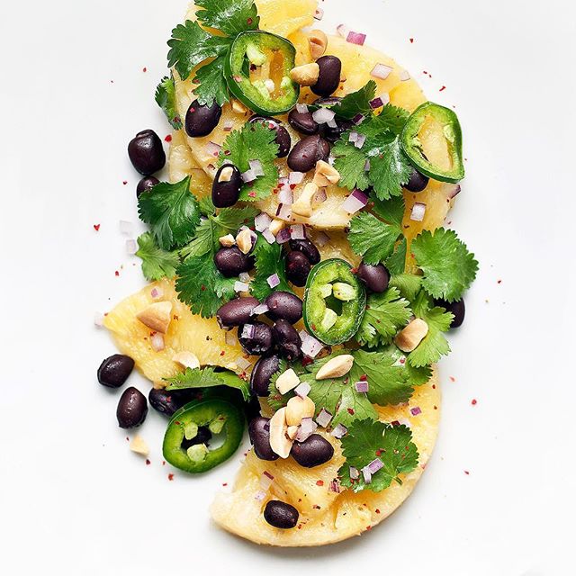 Sliced Pineapple With Black Beans, Jalapeños, Red Onion And Salted