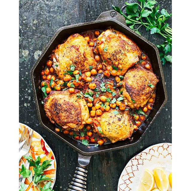 Pan Seared Chicken Thighs With Harissa Chickpeas by brandiego Quick