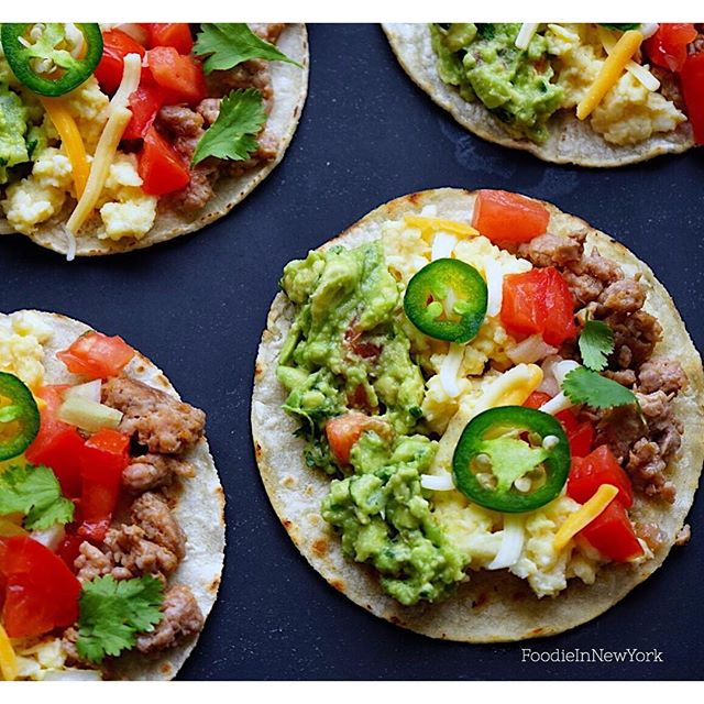 Breakfast Tacos With Scrambled Eggs, Cheddar Cheese, Turkey Sausage