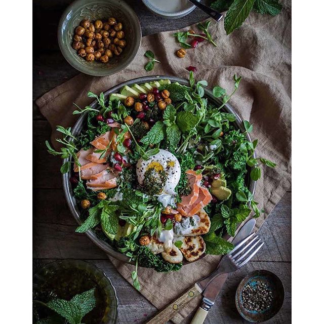 Smoked Trout Kale Salad With Halloumi & Tahini Dressing Recipe The