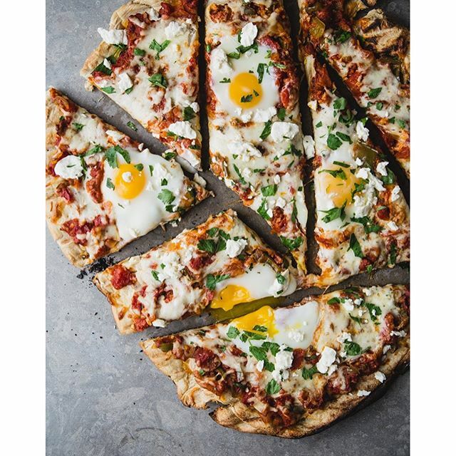 Grilled Shakshuka Breakfast Pizza Recipe By The Modern Proper The Feedfeed