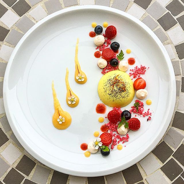 Saffron And Vanilla Panna Cotta With Lemon Curd And Marinated
