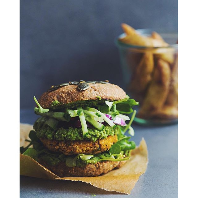 Spiced Red Lentil Sweet Potato Burger With Coriander Sauce recipe