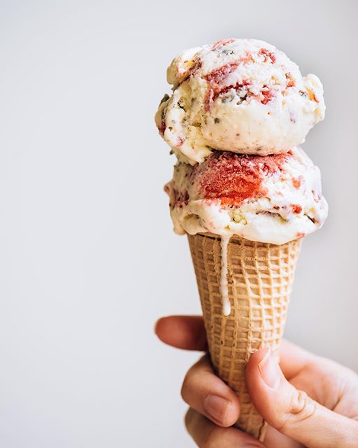 Roasted Strawberry And Creme Fraiche Ice Cream With Buckwheat Crumble