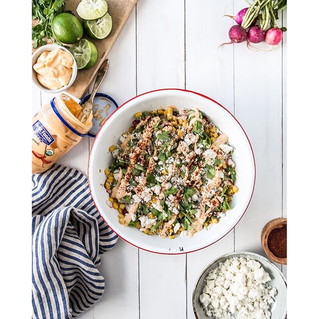 Mexican Style Corn Salad With Green Onion, Radishes, Cojita Cheese And