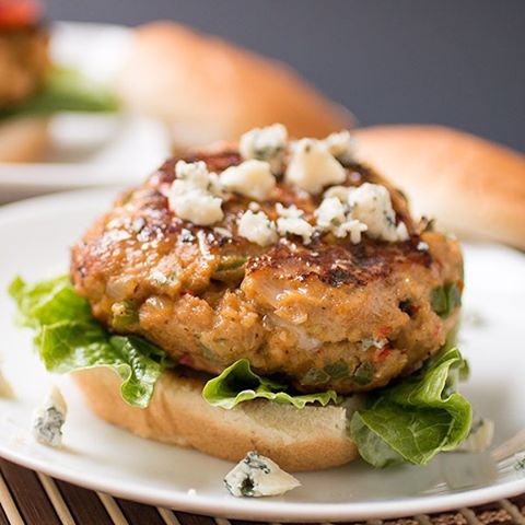 Blue Cheese Stuffed Chicken Burgers With Buffalo Sauce Recipe 