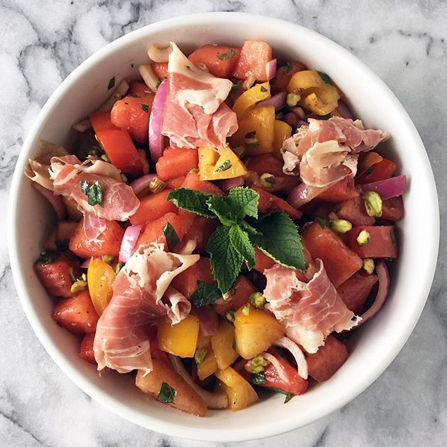 Watermelon, Prosciutto And Heirloom Tomato Salad With Balsamic