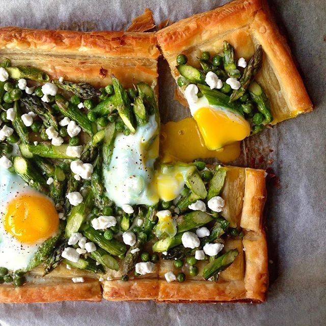 Asparagus Tart With Baked Eggs And Goat Cheese Recipe | The Feedfeed