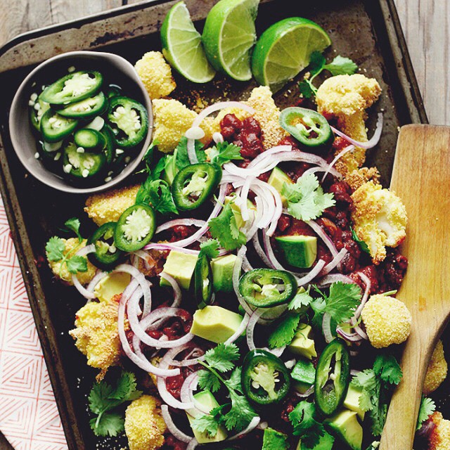 Cauliflower Nachos With Black Bean & Vegetarian Chocolate Chili by