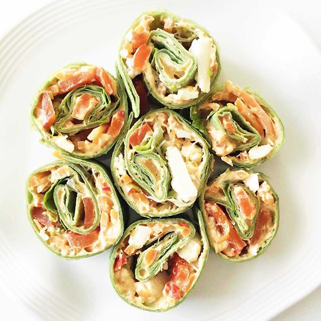 Roasted Red Pepper Hummus Pinwheels Recipe | The Feedfeed