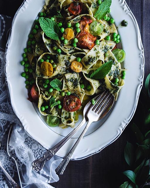 Pappardelle Pasta With Garden Peas, Pesto And Cherry Tomatoes Recipe