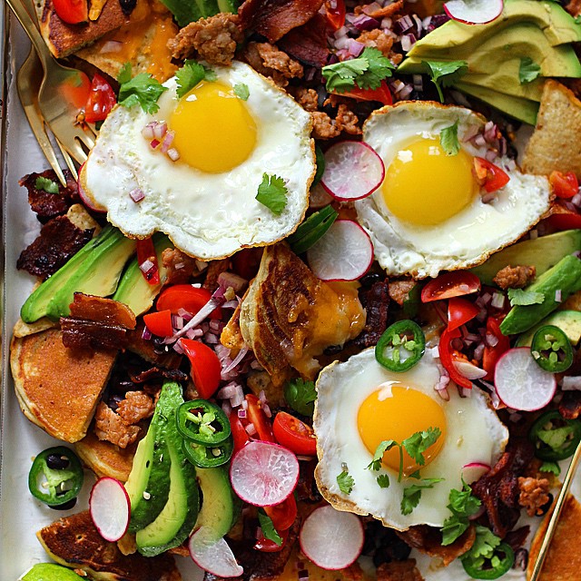 Pancake Nachos With Spicy Breakfast Sausage & Pico De Gallo recipe