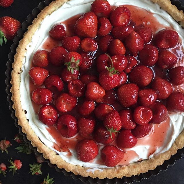 Strawberry Chocolate Tart With Goat Cheese Filling Recipe | The Feedfeed