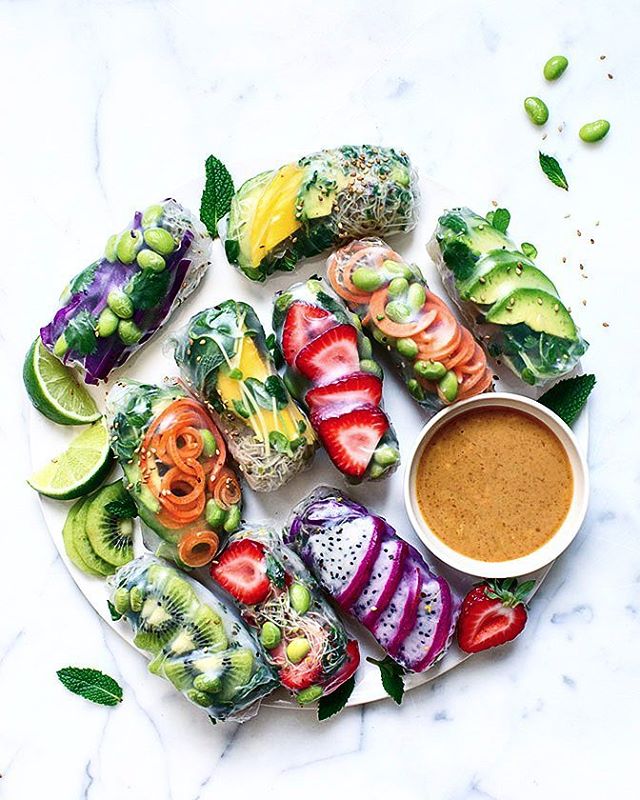 Rainbow Rolls With Spicy Peanut Butter Dipping Sauce Recipe The Feedfeed