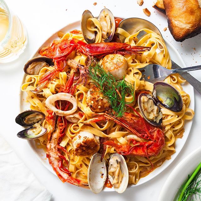 Linguine With Clams, Prawns, Calamari , Scallops And Fennel recipe by