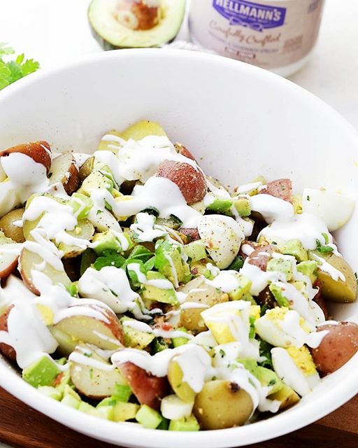 Lightened Up Potato Salad With Avocado, Bacon And Hardboiled Egg by