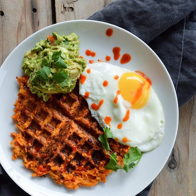 Paleo Sweet Potato Waffles With Fried Egg And Guacamole by phoodfight