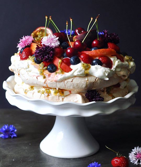 Summer Pavlova With Vanilla Whipped Cream, Fresh Berries, Peaches And ...