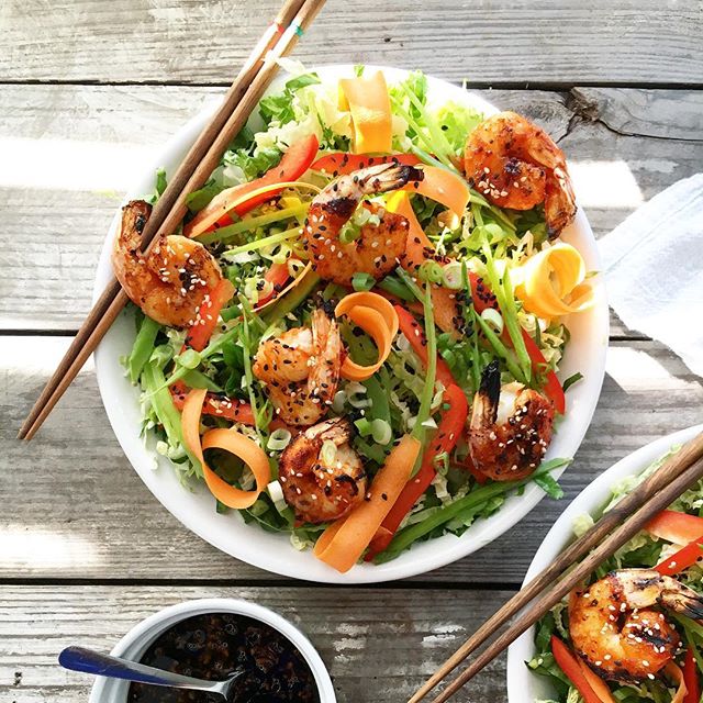 Veggie Salad With Grilled Sriracha And Honey Shrimp Recipe | The Feedfeed