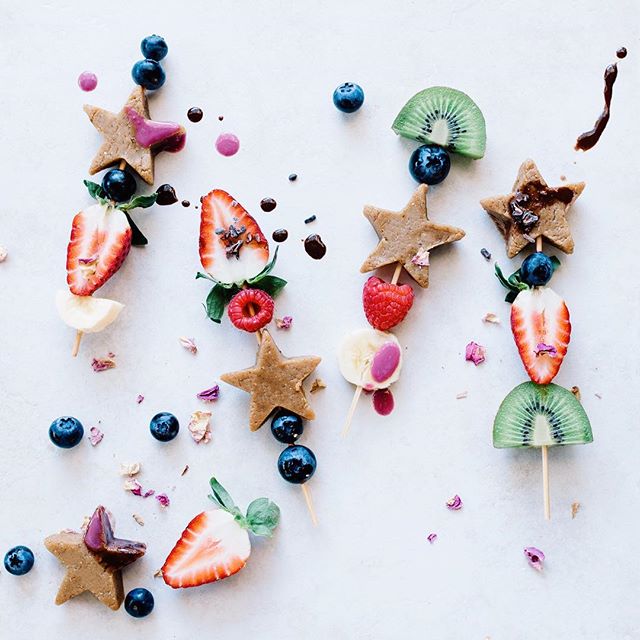 Fruit Kebabs With Peanut Butter Fudge Protein Stars by elsas