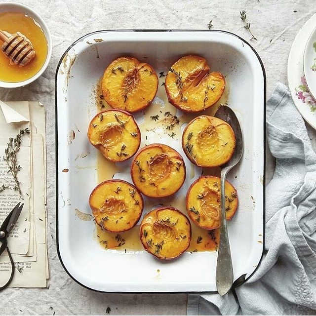 Peaches Baked With Honey & Thyme Recipe The Feedfeed