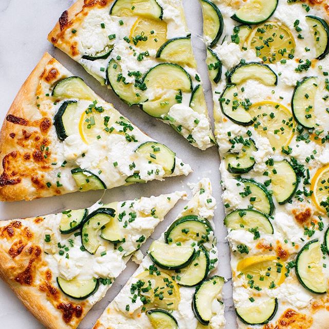Zucchini Pizza With Mozzarella, Goat Cheese And Lemon by brandiego