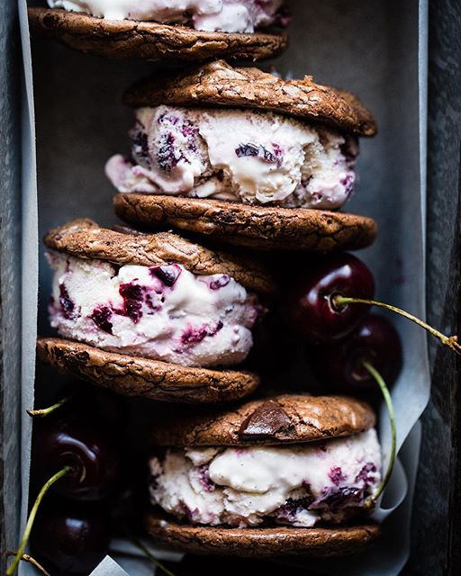 Roasted Cherry Ice Cream Sandwiches With Chocolate Buckwheat Cookies