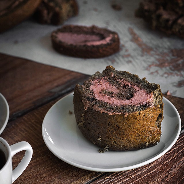 Black Sesame Swiss Roll With Chocolate Creamy Filling by fromscratch