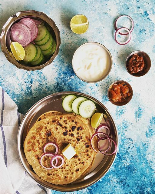 aloo paratha with yogurt