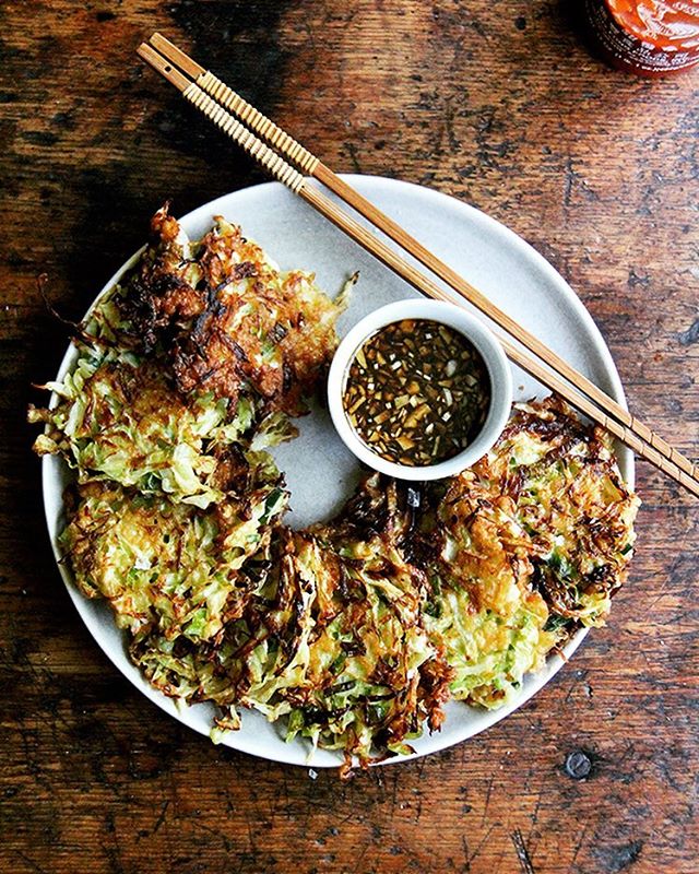 Japanese Style Cabbage Pancakes With Spicy Soy Dipping Sauce recipe