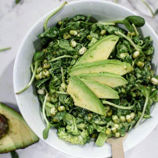 Greasy Green Salad with Vegan Avocado & Basil Dressing by rawandfree