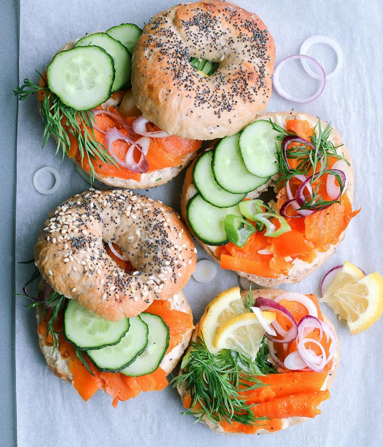 Carrot Lox Bagel Sandwiches with Onions and Cucumber by maikinmokomin