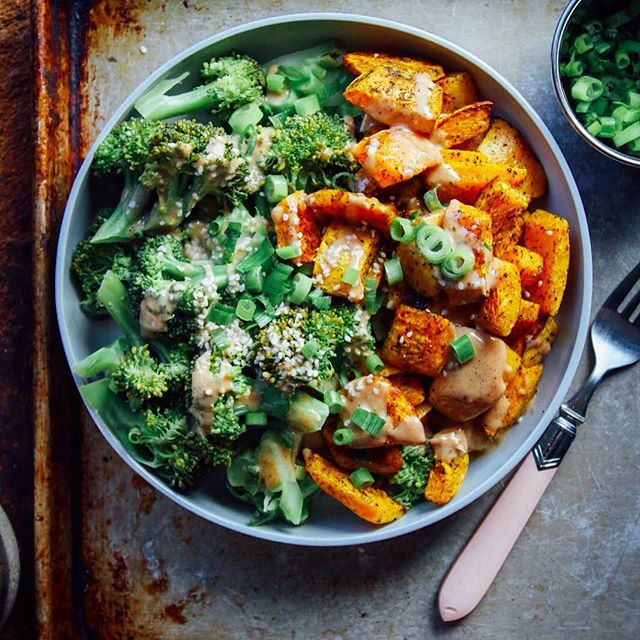 Butternut Squash Broccoli Bowl With Chipotle Almond Sauce by ...