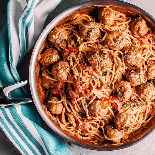 Sausage Meatball Spaghetti With Roasted Tomatoes Recipe | The Feedfeed