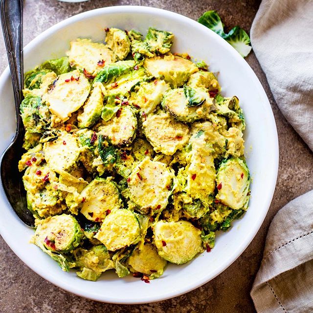 Brussels Sprouts Superfood Salad Creamy Cashew Mustard Sauce by